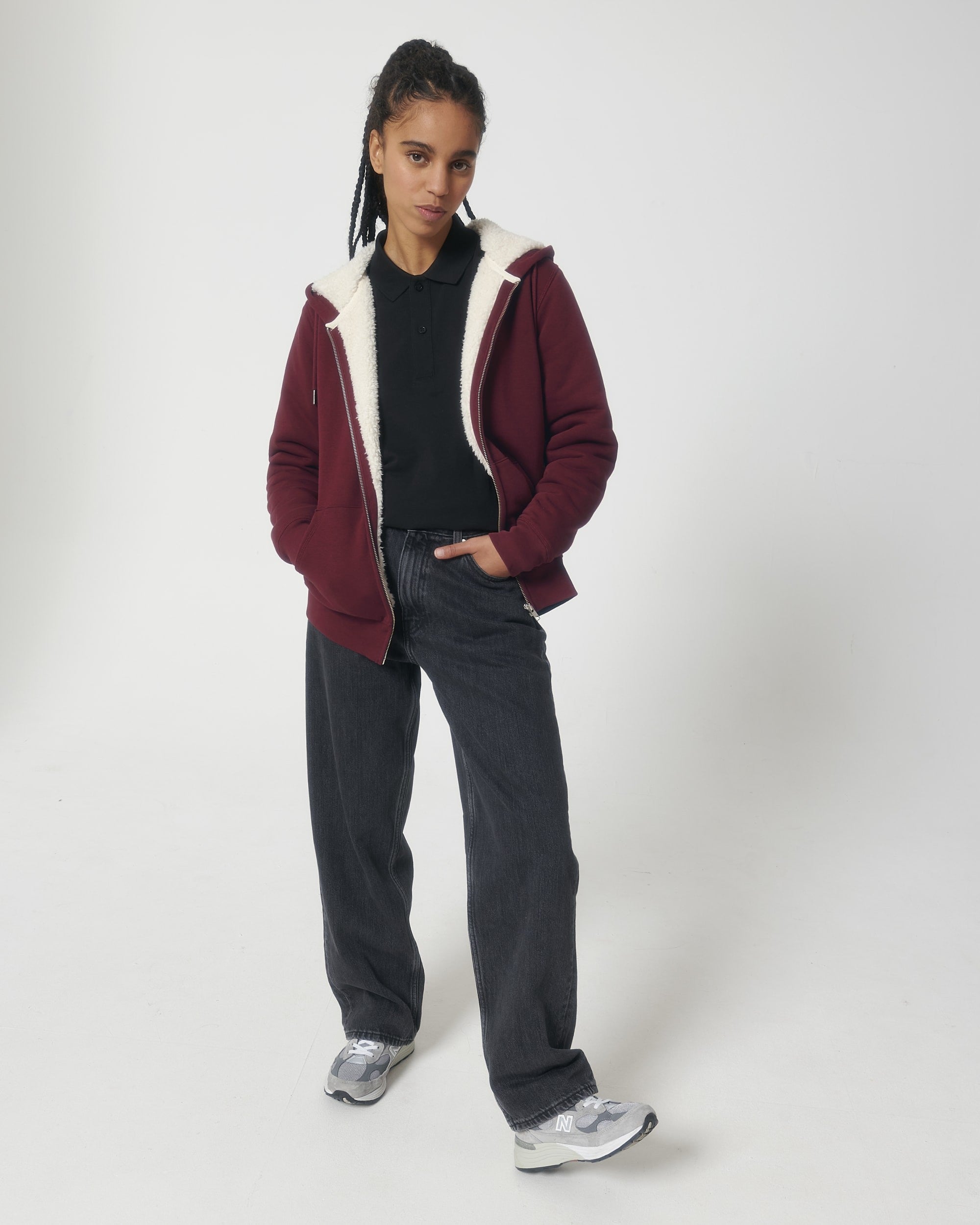 Unisex Hygger Sherpa Zip-Through Sweatshirt | BURGUNDY